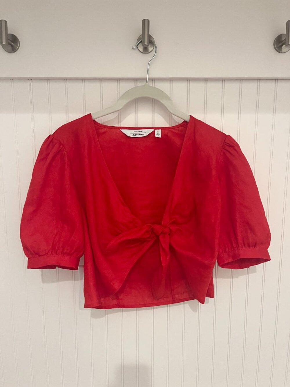 &Other Stories Front Knot Linen Red Top